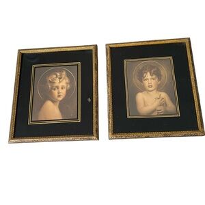 Vintage Gold and Black Framed Portrait St John The Baptist & The Light